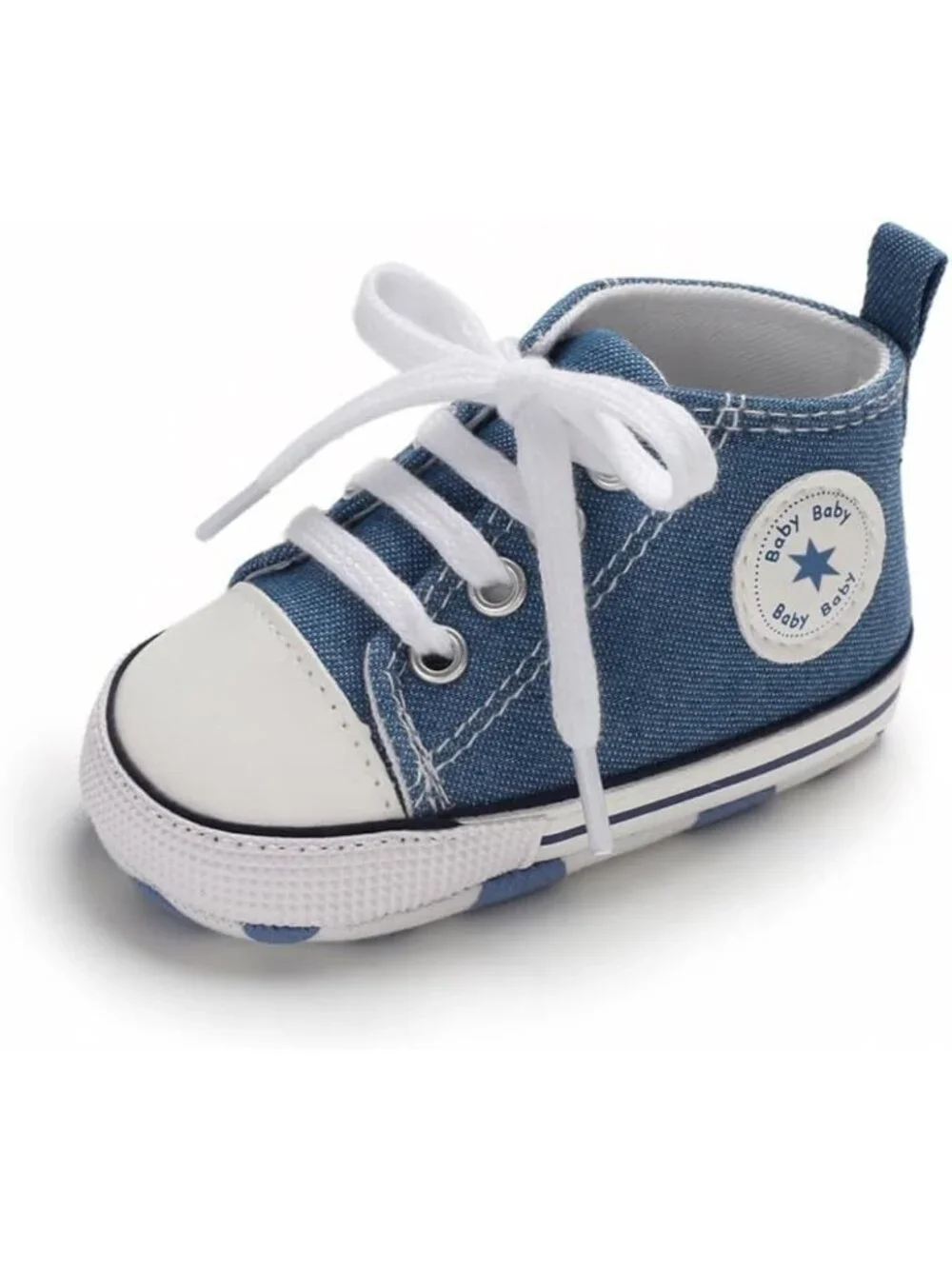 Unisex Infant High Top Sneakers, Non-Slip Canvas Denim First Walker Shoes